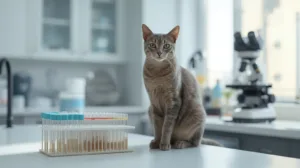 Cat on a laboratory bench